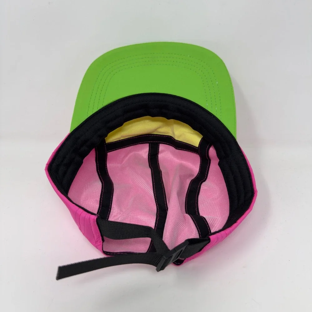 Neon Colorblock 5 Panel Camper Hat Pink Yellow Green Adjustable Retro 90s‎ Cap